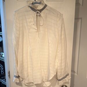 Sandro Cream Long Sleeve Tie Front Blouse